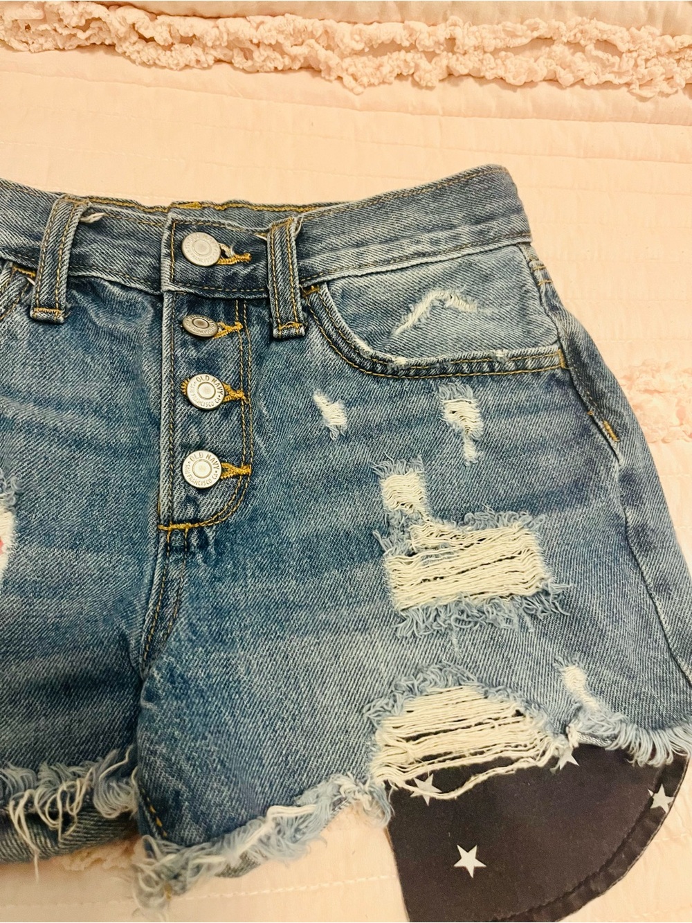 Old Navy Denim Shorts with American Flag Red, White, & Blue Pocket Details - Picture 3 of 12